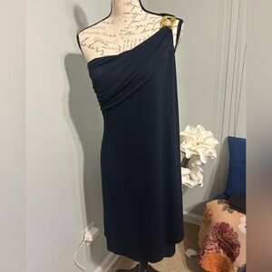 One shoulder faux wrap dress